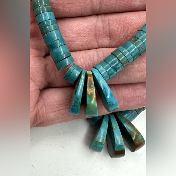 Native American Natural Turquoise Heishi Bead Jacla Pendant Or Choker Necklace - Picture 4 of 6